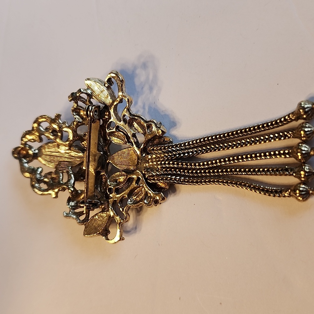 Elegant Gold and Purple Brooch with Blue Accents - Picture 4 of 4